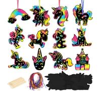 MONCAP 48pz Scratch Art Unicorno Artigianato per Bambini - Lavoretti Arcobaleno da Grattare - DIY Regalo Artistico Decorazioni Riempitivo