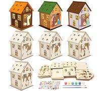 MONCAP 7pz Casette Decorative in Legno Naturale 8x8x11.5cm Casette Natività Villaggio Natalizio Legno Decorazione Natalizia Christmas Village Regali Decorazioni Natale Legno-per Addobbi Natale