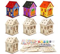 MONCAP 7pz Decorazione di Zucca di Halloween Ornamento Fantasma Zucca Kit Casetta di Zucca in Legno 3D Decorazioni da Tavola per Halloween Portacandele da Tavolo per Halloween-per Addobbi Bambini DIY