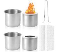 MONCAP Set di 4 Pentole per Bruciatori a Bioetanolo in Acciaio Inox Camino Bioetanolo da Tavolo Bruciatore a Etanolo per Camino Bioetanolo Fibra Ovatta Biocamino Universale Caminetto Bruciatore Stufa