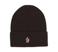 Moncler - Berretto in lana a coste con logo applicato - - Accessories - Uomo - Marrone - ONE SIZE