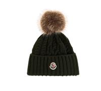 Moncler - Berretto in misto lana e cashmere con pompon - - Accessories - Donna - Verde - ONE SIZE