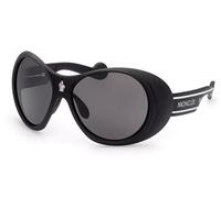 Moncler ML0148 02A Unisex Oval Sunglasses - Matte Black Frame, Grey Lenses