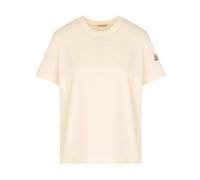 Moncler - T-Shirt in Cotone con Logo Tonal Ricamato - - Tops - Donna - Beige - S