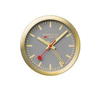 Mondaine Mini orologio da parete e sveglia con cassa in alluminio color oro, quadrante grigio, diametro 12,5 cm, A997.MCAL.86SBG
