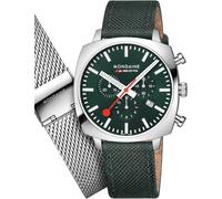 Mondaine Uomo Polso Squar Cronografo Verde MSL.41460.LF.SET Vetro Zaffiro, Wechs
