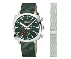 Mondaine Uomo Polso Squar Cronografo Verde MSL.41460.LF.SET Vetro Zaffiro