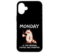Monday Fueled by Coffee Grumpy Raccoon Design apparel Custodia per iPhone 16 Plus