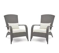 Mondeer Adirondack - 2 poltrone e poltrone in rattan PE, per sedie a sdraio e sedie reclinabili, set di mobili da giardino, prato, cortile, piscina, grigio
