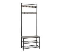 Mondeer Appendiabiti da Terra, Appendiabiti Ingresso, Stand Appendiabiti con Scarpiera 9 Ganci, 175cm, Stile Industriale, per Ingresso Corridoio Soggiorno Camera da Letto (Grigio)