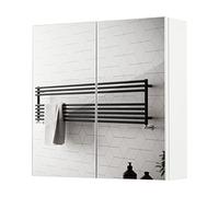 Mondeer Armadietto da bagno con specchio, mobiletto da parete con 2 ante e 2 ripiani, in legno, stile moderno, per bagno, 45 x 13 x 45 cm, bianco