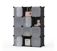 Mondeer Armadio a cubo con 12 cubi, 30 x 30 cm, con anta, impilabile, portatile, per scarpe, giocattoli, libri, camera da letto, ufficio, corridoio, soggiorno, nero e bianco