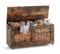 Mondeer Cassapanca portaoggetti con 4 ruote, contenitore per coperte con 2 cerniere di sicurezza, stile moderno, per corridoio, camera da letto, soggiorno, 40 x 100 x 49 cm, marrone rustico