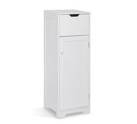 Mondeer Cassettiera Bagno, Colonna Moderna con 1 Cassetti 1 Ante e 2 Ripiani, 32x30x87cm Mobiletto Bagno Salvaspazio in Legno MDF Lacca, Bianco per Bagno Soggiorno Angolo Ingresso