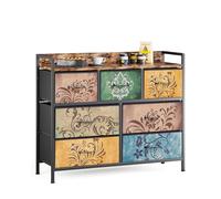 Mondeer Cassettiera con 7 cassetti in tessuto con stampe floreali retrò e maniglia vintage, per camera da letto, soggiorno, ingresso, marrone rustico
