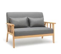 Mondeer Divano 2 Posti,Poltrona da Due Persone Struttura in legno massiccio Lino Vintage per Camera da letto Lobby Salotto Ufficio (Grigio Scuro)