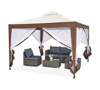 Mondeer Gazebo da giardino, 3 x 3 m, doppio tetto gazebo con 4 zanzariere laterali per ombra e pioggia, struttura in metallo stabile, beige e marrone
