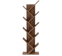 Mondeer Libreria a forma di albero con 8 scomparti in legno per CDs Magazine in ufficio, libreria, casa, 40 x 20 x 127 cm, marrone vintage