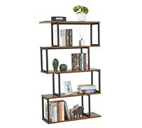 Mondeer Libreria a forma di S, Scaffale Portaoggetti, Libreria a 4 Ripiani, Libreria in Stile Industriale, con Struttura in Metallo, 76 x 24 x127.5cm, per Soggiorno e Ufficio, Marrone