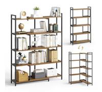 Mondeer Libreria angolare a 5 ripiani, larghezza regolabile da 80 a 146 cm, stile industriale, per soggiorno, casa, ufficio, studio, camera da letto, cucina, balcone, marrone rustico