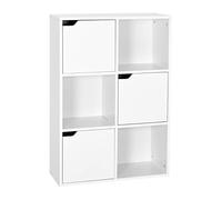 Mondeer Libreria Scaffale in Legno, libreria Bianca per Soggiorno, libreria a 6 cubi con 3 Porte, Adatto per uffici, Studio, Soggiorno, Scaffale per CD, Bianco (Libreria 3 Porte)