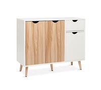 Mondeer Madia Moderna, Credenza Cucina con 3 Ante 1 cassetti per Soggiorno Cucina Corridoi, Colore del Legno e Bianco 90 x 30 x 73 cm
