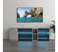 Mondeer Mobile porta TV con luci a LED, 5 scomparti aperti e 1 anta, per TV da 55", per soggiorno e camera da letto, 140 x 45 x 37,5 cm, nero e grigio