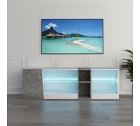 Mondeer Mobile porta TV con luci a LED, 5 scomparti aperti e 1 anta, per TV da 55", per soggiorno e camera da letto, 140 x 45 x 37,5 cm, bianco e grigio