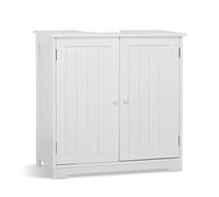 Mondeer Mobiletto Sottolavandino a Terra, Mobiletto in Legno, Armadietto Sottolavabo a Dobbia Ante e Due Ripiani, Salvaspazio, Autoportante, per Bagno, 60 x 30 x 60 cm, Bianco