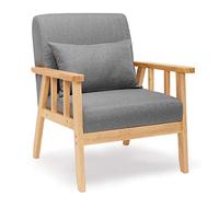 Mondeer, poltrona divano in lino con struttura in legno massello stile retrò con cuscino per soggiorno, camera da letto, balcone, ufficio (grigio scuro)