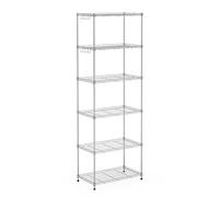 Mondeer Scaffale, Scaffale Portaoggetti in Metallo, 6 Livelli, con 8 Ganci, Regolabile in Altezza, Utilizzabile in Cucina,Bagno,Soggiorno, Balcone, Argento