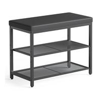 Mondeer Scarpiera a 3 ripiani con seduta a cuscino, organizer per scarpe con ripiano regolabile in altezza stile industriale, per ingresso, corridoio, soggiorno, camera da letto, 60 x 30 x 50 cm, nero