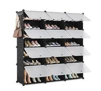 Mondeer Scarpiera a cubo, 3 x 7 ripiani, in plastica, modulare con porta, può contenere 42 paia di scarpe diverse, salvaspazio, adatta per corridoi, camere da letto, ingressi, colore nero