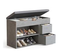 Mondeer Scarpiera con seduta, scarpiera in legno con cassetto in tessuto e cuscino ribaltabile con cerniera, per soggiorno, corridoio, guardaroba e ingresso, 80 x 48 x 30 cm, colore grigio