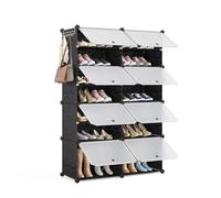 Mondeer Scarpiera modulare in plastica, organizer per scarpe a cubo, antipolvere e impermeabile, scarpiera impilabile a 8 strati per atrio, camera da letto, soggiorno, contiene 32 paia di scarpe, nero