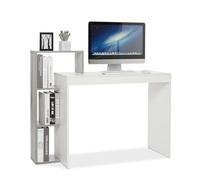 Mondeer Scrivani, Scrivania per Computer con Ripiani a 3 Livelli, Salvaspazio, per Ufficio Domestici Postazioni di Lavoro Camera da Letto Studio, 110 x 40 x 92 cm, Bianco e Grigio