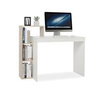 Mondeer Scrivania per Computer con Ripiani, ingegnerizzato, Bianco e Legno, 110 x 40 x 92 cm