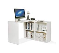 Mondeer Scrivania Angolare, Può Essere Ruotato di 360 °, 106 x 106 x 75 cm Scrivania per Computer Salvaspazio a L in Legno con 4 Libreria (Bianca)