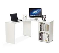 Mondeer Scrivania Angolare, Scrivania per Computer Salvaspazio a L in Legno con Libreria da Mettere Computer Stampante Usato in Ufficio Studio Sala Giochi (Bianco)