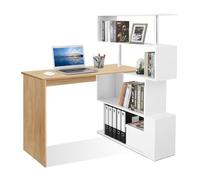 Mondeer Scrivania per Computer a Forma di L, Scrivania ad Angolo, Con Scaffale Girevole a 360 Gradi Per L'ufficio e lo Studio, 157 x 45 x 130.5 cm, Legno e Bianco