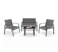 Mondeer Set di mobili da giardino 4 pezzi, tavolo e sedie con braccioli, set di mobili da giardino con tessuto sintetico traspirante, per balcone, terrazza, cortile e piscina, colore: grigio scuro