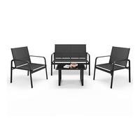 Mondeer Set di mobili da giardino 4 pezzi, tavolo e sedie con braccioli, set di mobili da giardino con tessuto sintetico traspirante, per balcone, terrazza, cortile, piscina, (nero)