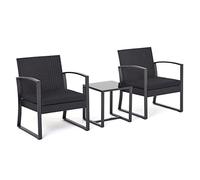 Mondeer Set di mobili da giardino in rattan, 3 pezzi, set da bistrot da patio, sedie a 2 posti in rattan con cuscini e tavolino, per balcone, giardino, giardino, giardino, cortile, cortile, nero