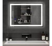 Mondeer Specchio da bagno a LED con illuminazione, 50 x 70 cm, con interruttore touch, anti-appannamento e 5 X lente di ingrandimento rimovibile, 3 colori di luce dimmerabili, per bagno (3000 K - 6500