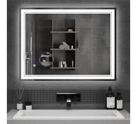 Mondeer Specchio da bagno a LED con illuminazione, 80 x 60 cm, con interruttore touch, anti-appannamento e 5 x lente d'ingrandimento, 3 colori della luce dimmerabili, per bagno (3000 K - 6500 K)