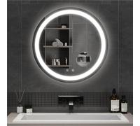 Mondeer Specchio da bagno a LED rotondo, 60 cm, con illuminazione, interruttore touch e anti-appannamento, 5 lenti rimovibili rimovibili, 3 colori di luce dimmerabili, per bagno (3000 K - 6500 K)