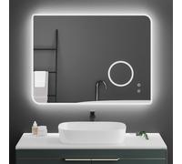 Mondeer Specchio da bagno con illuminazione, specchio da bagno a LED con interruttore touch, ingrandimento 3X e anti-appannamento, 3 colori di luce dimmerabili, per bagno, 80 x 60 cm (3000 K - 6500 K)