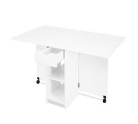 Mondeer Tavolo da pranzo pieghevole da cucina per 4-6 persone, tavolo pieghevole con cassetto e 2 ripiani aperti per piccoli spazi, sala da pranzo, cucina, 120 x 72 x 75 cm, bianco