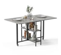 Mondeer Tavolo da pranzo pieghevole mobile con 2 ripiani aperti per piccoli spazi, sala da pranzo, cucina, 140 x 80 x 75 cm, grigio