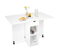Mondeer Tavolo da Pranzo, Tavolo Pieghevole con Ruote e 1 Cassetti per 4-6 Persone, Tavolo da Cucina per Piccoli Spazi, Salvaspazio, 120 x 72 x 75 cm, Bianco
